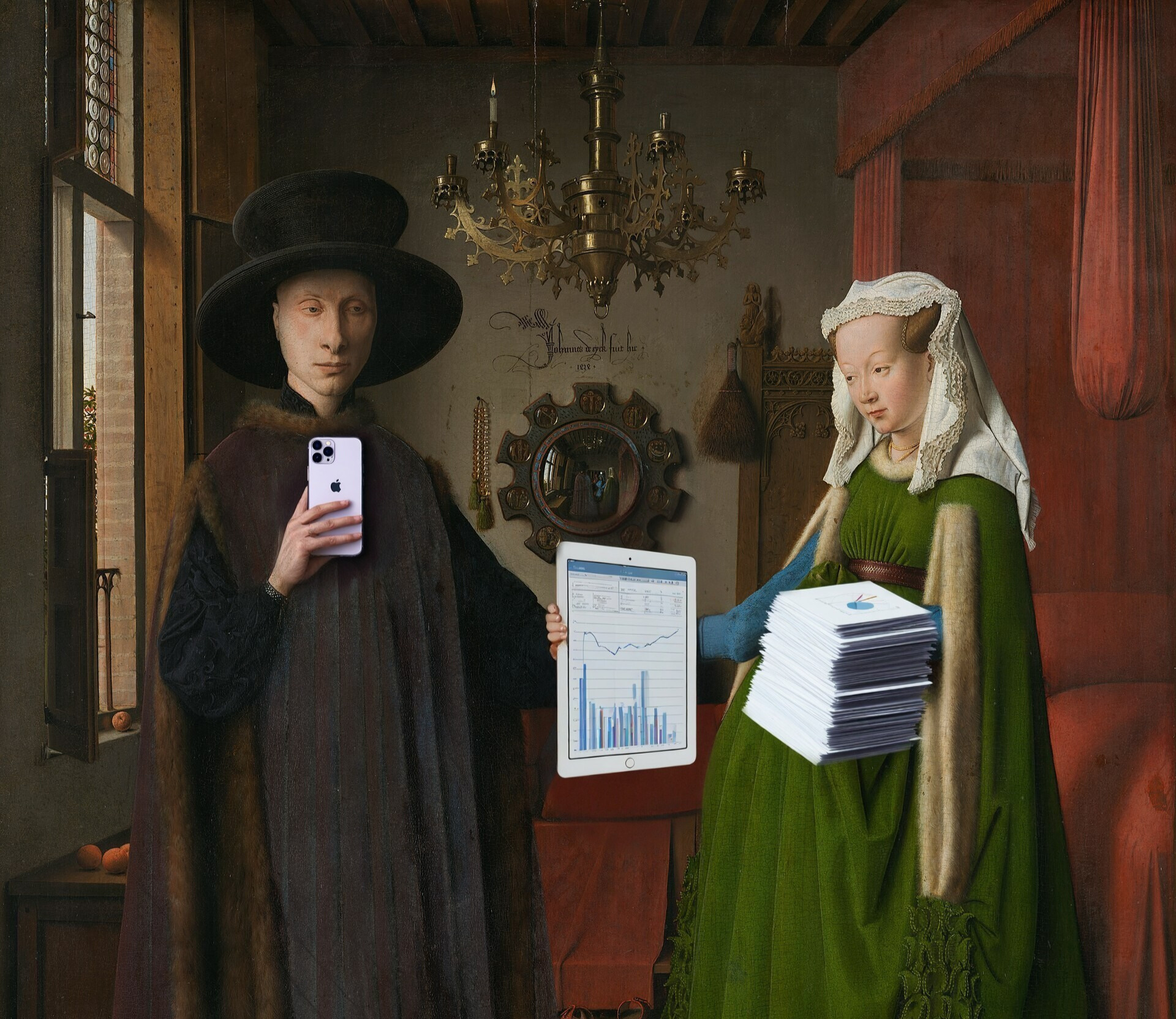 Arno River painting inspired background with reflective water